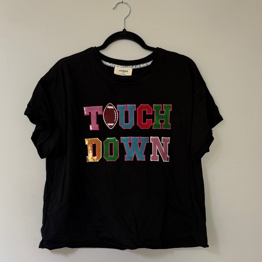 Umgee Black Short Sleeve 'Touch Down' Multicolor Graphic Tee